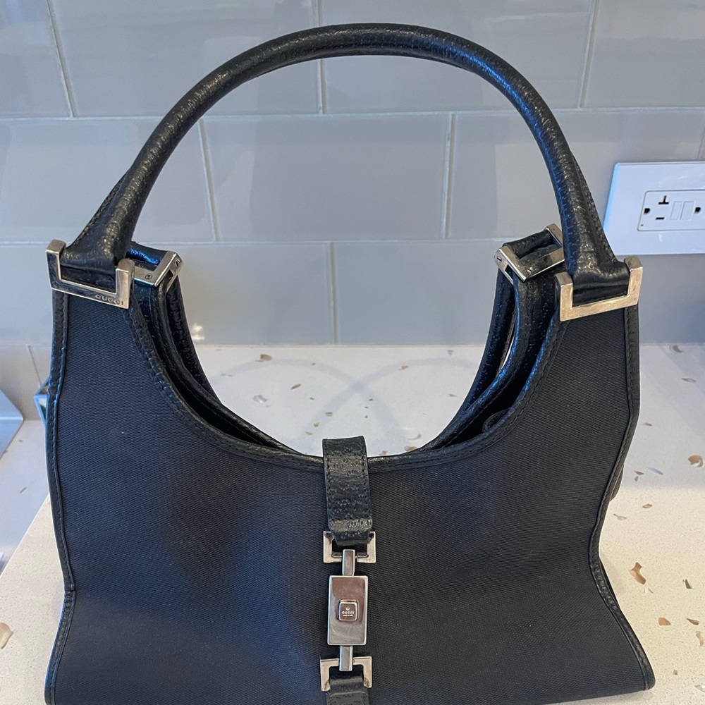 Vintage Gucci canvas with leather trim handbag